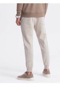 Ombre Clothing - Spodnie męskie dresowe typu jogger - jasnobeżowe V1 OM-PABS-0173 - XXL. Okazja: na co dzień. Kolor: beżowy. Materiał: dresówka. Wzór: aplikacja. Styl: casual #5