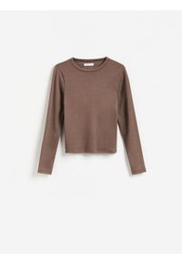 Reserved - Longsleeve z modalem - brązowy. Kolor: brązowy. Materiał: bawełna, dzianina. Długość rękawa: długi rękaw #1