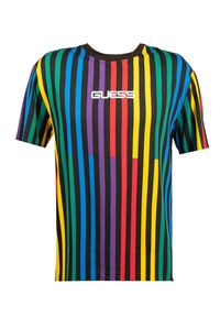 Guess T-Shirt | M0FI0IR9XF0 | Mężczyzna | Czarny, Wielokolorowy. Okazja: na co dzień. Kolor: czarny, wielokolorowy. Materiał: bawełna. Wzór: paski, kolorowy. Styl: casual