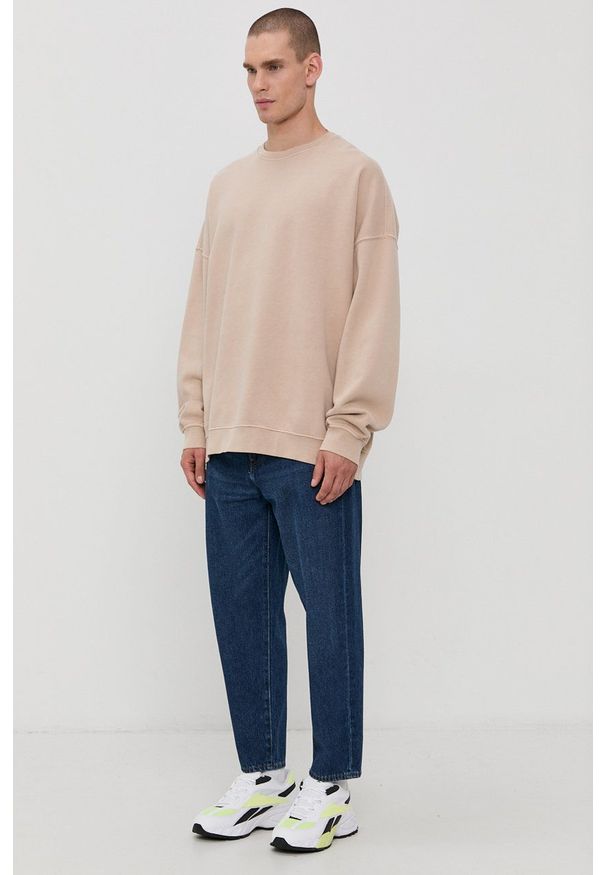 Dr. Denim Bluza bawełniana męska kolor beżowy gładka. Kolor: beżowy. Materiał: denim, bawełna. Wzór: gładki