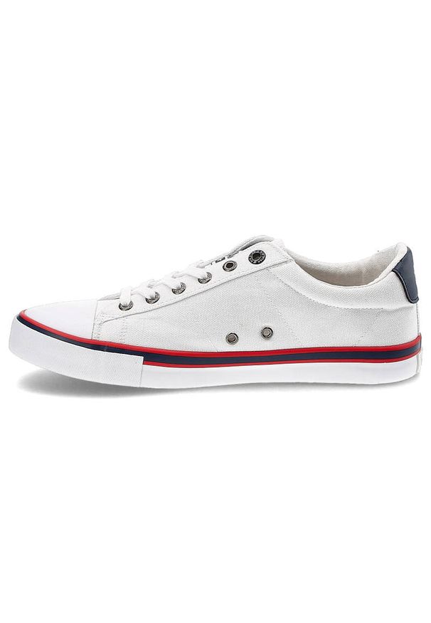Big-Star - Białe Trampki Big Star Męskie Wygodne Buty. Okazja: na co dzień. Zapięcie: pasek. Kolor: biały. Materiał: materiał, guma, jeans. Szerokość cholewki: normalna. Wzór: aplikacja. Sezon: lato. Styl: elegancki, sportowy, casual