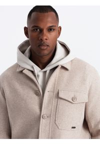 Ombre Clothing - Lekka flauszowa męska kurtka z dodatkiem wiskozy – beżowa V1 OM-JANP-0199 - XXL. Okazja: na co dzień. Typ kołnierza: kołnierzyk klasyczny. Kolor: beżowy. Materiał: wiskoza. Styl: wizytowy, klasyczny, casual #5