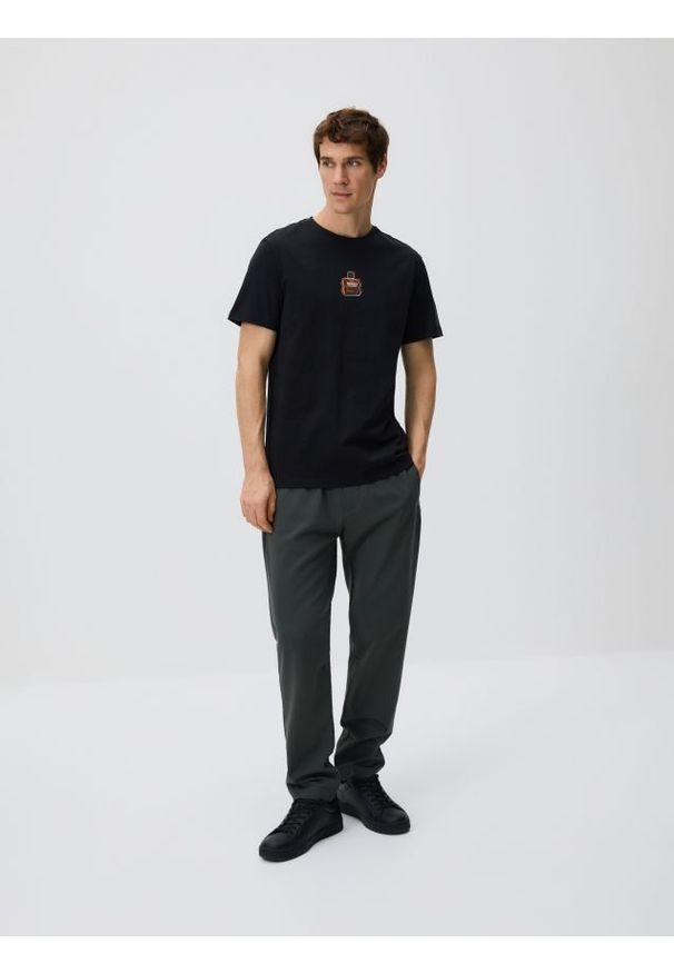 Reserved - T-shirt regular z bawełny merceryzowanej - czarny. Kolor: czarny. Materiał: bawełna