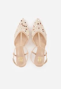 Renee - Beżowe Eleganckie Szpilki na Szpilce z Siateczkowym Noskiem z Koralikami Riosira. Zapięcie: pasek. Kolor: beżowy. Obcas: na szpilce. Styl: elegancki #7