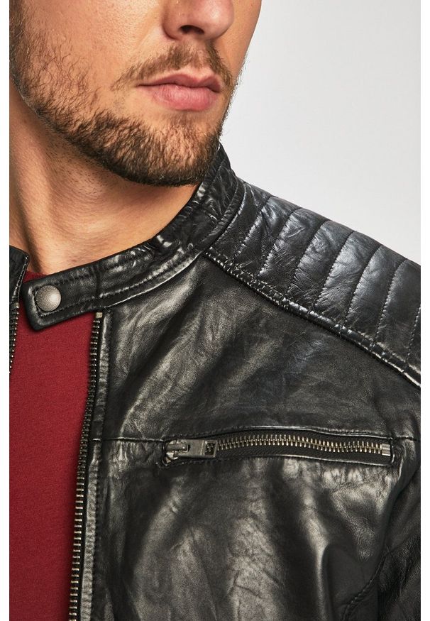 Jack & Jones - Kurtka skórzana. Okazja: na co dzień. Kolor: czarny. Materiał: skóra. Styl: casual
