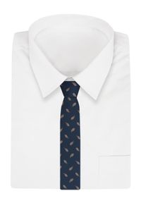 Męski Krawat - Alties - Granatowy w Brązowe Listki. Kolor: niebieski. Materiał: tkanina. Styl: elegancki, wizytowy