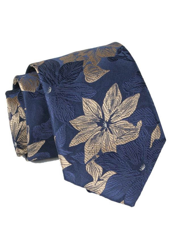 Alties - Krawat - ALTIES - Duże Kwiaty, Granat. Kolor: niebieski. Materiał: tkanina. Wzór: kwiaty. Styl: elegancki, wizytowy