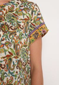 Born2be - Beżowo-Zielona Wiskozowa Sukienka Rozkloszowana we Wzór Paisley Mastis. Kolor: beżowy. Materiał: wiskoza. Wzór: paisley #4