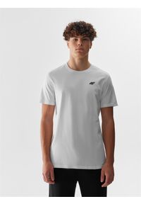 4f - T-shirt regular gładki męski. Kolor: biały. Materiał: bawełna. Wzór: gładki #1