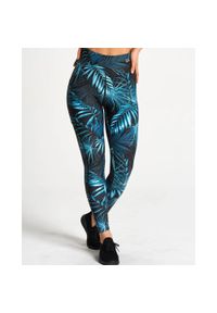 SLAVIWEAR - Legginsy sportowe damskie z wysokim stanem z kieszenią Dark Tropical. Stan: podwyższony. Kolor: niebieski, wielokolorowy, czarny #1