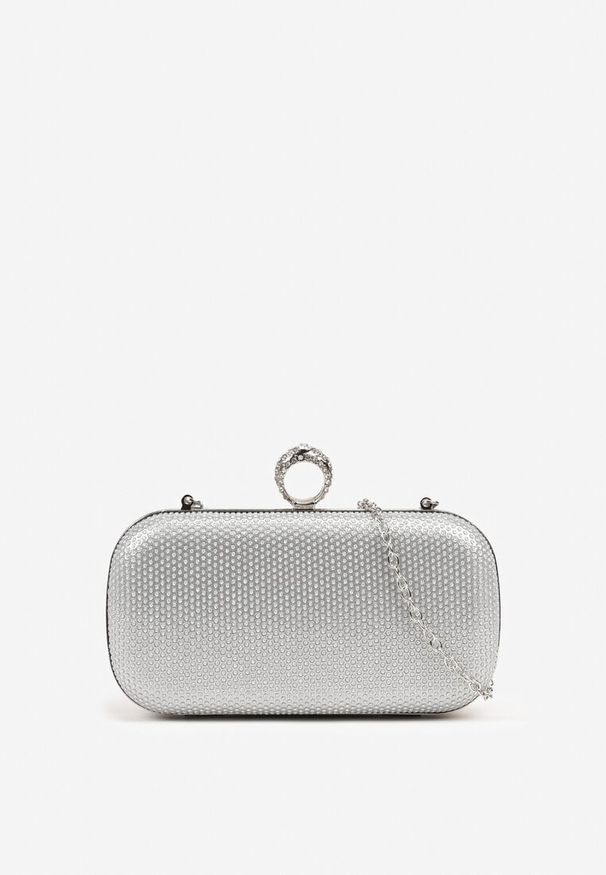 Born2be - Srebrna Torebka Kopertówka z Biżuteryjnym Uchwytem i Dodatkowym Łańcuszkiem Milenessa. Kolor: srebrny. Styl: elegancki, casual