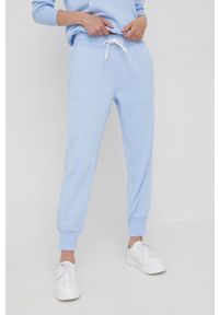 Polo Ralph Lauren spodnie dresowe damskie gładkie. Stan: podwyższony. Kolor: niebieski. Materiał: dresówka. Wzór: gładki
