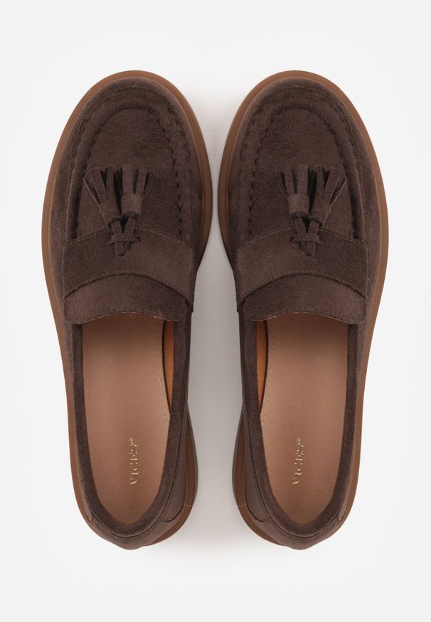 Born2be - Brązowe Mokasyny VICES ze Skórzaną Wkładką i Frędzlami Leuconisse. Okazja: na co dzień. Kolor: brązowy. Materiał: skóra. Wzór: aplikacja. Styl: elegancki, casual