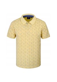 Koszulka Polo - Męska - Pako Jeans - Żółta w Drobny Wzór. Okazja: na co dzień. Typ kołnierza: polo. Kolor: żółty, wielokolorowy, złoty. Materiał: bawełna. Styl: casual