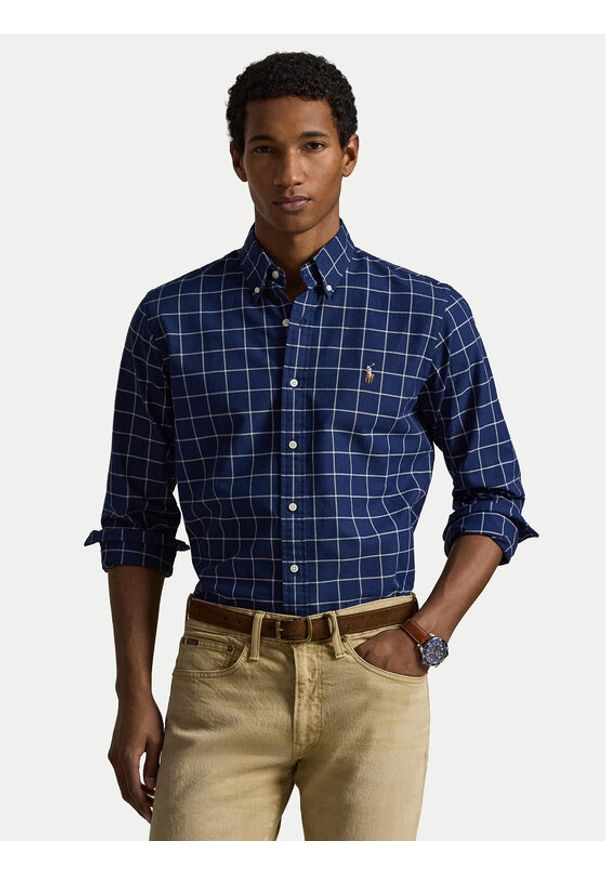 Polo Ralph Lauren Koszula 710P07186001 Granatowy Custom Fit. Typ kołnierza: polo. Kolor: niebieski. Materiał: bawełna