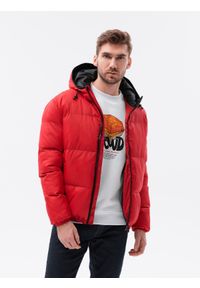 Ombre Clothing - Kurtka męska puffer - czerwona V3 C533 - L. Kolor: czerwony. Materiał: nylon, poliester