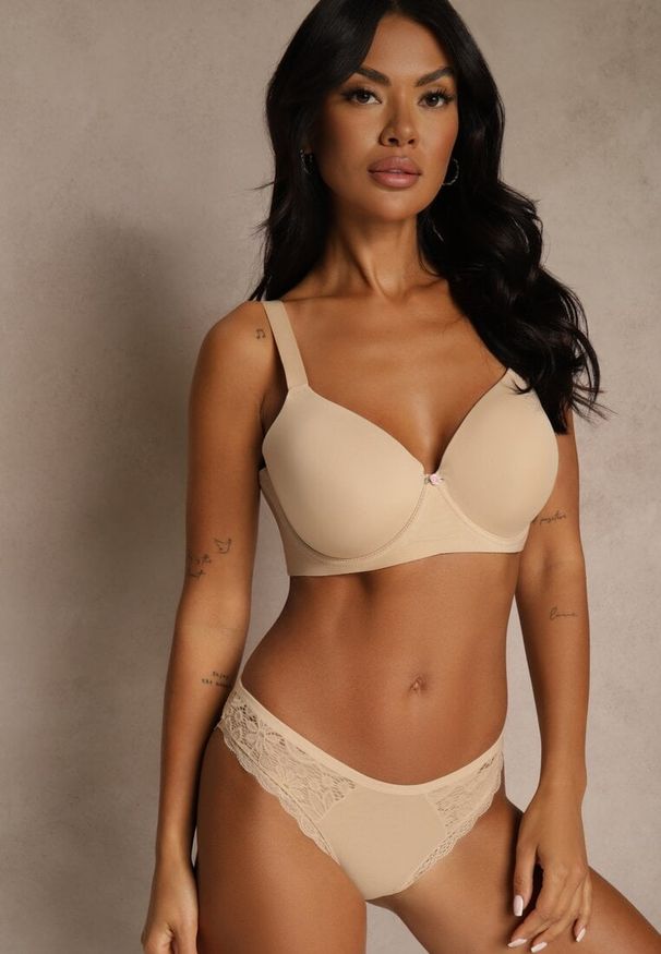 Renee - Beżowy Klasyczny Biustonosz o Gładkiej Fakturze Adriaros. Kolor: beżowy. Wzór: gładki