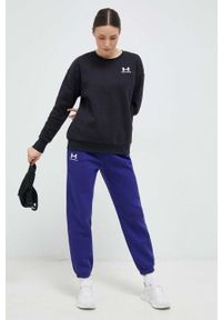 Under Armour spodnie dresowe damskie kolor granatowy gładkie. Stan: podwyższony. Kolor: niebieski. Materiał: dresówka. Wzór: gładki #2