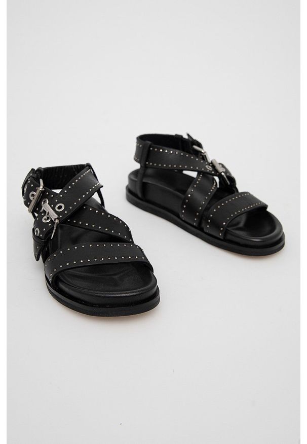 AllSaints Sandały skórzane NINA damskie kolor czarny. Zapięcie: klamry. Kolor: czarny. Materiał: skóra