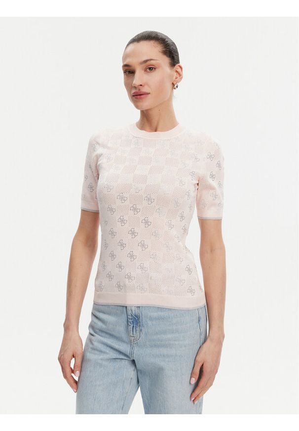 Guess Sweter W5GR20 Z3D60 Różowy Regular Fit. Kolor: różowy. Materiał: wiskoza