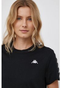 Kappa T-shirt bawełniany kolor czarny. Okazja: na co dzień. Kolor: czarny. Materiał: bawełna. Wzór: aplikacja. Styl: casual #4