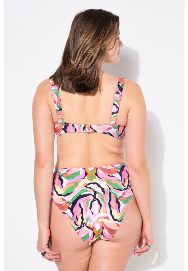 ULLA POPKEN - Damski Top od bikini miękkie miseczki kolorowy nadruk. Kolekcja: plus size. Kolor: biały. Materiał: poliester, elastan, poliamid, materiał. Wzór: kolorowy, nadruk