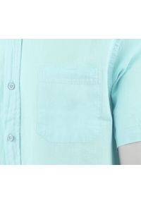 Koszula Weekendowa z Lnem, Krótki Rękaw - Brave Soul - Miętowy-Niebieski. Okazja: na co dzień. Kolor: niebieski. Materiał: bawełna, len. Długość rękawa: krótki rękaw. Długość: krótkie. Styl: casual #7