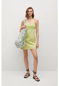 mango - Mango Sukienka DAMAS kolor zielony mini prosta. Okazja: na co dzień. Kolor: zielony. Materiał: bawełna, materiał. Długość rękawa: na ramiączkach. Typ sukienki: proste. Styl: casual. Długość: mini #5