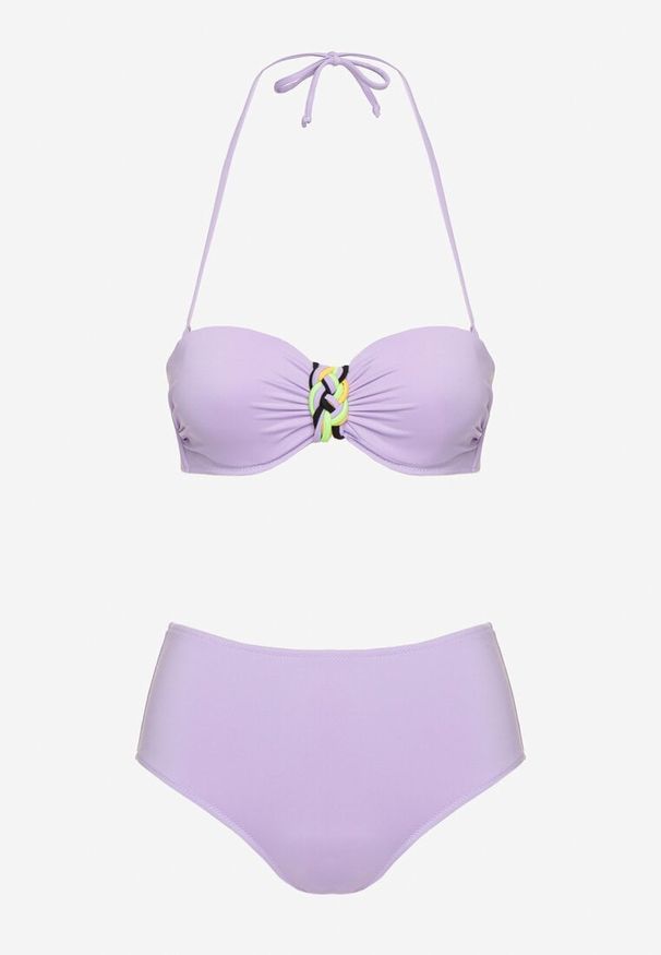 Born2be - Fioletowe Bikini Biustonosz z Geometrycznym Wzorem Majtki Typu Figi Ulosalia. Kolor: fioletowy. Wzór: geometria