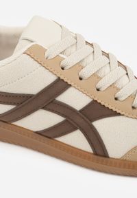 Born2be - Beżowo-Brązowe Sneakersy na Kauczukowej Podeszwie z Geometrycznym Wzorem Sewtila. Okazja: na co dzień. Kolor: beżowy. Materiał: kauczuk. Wzór: geometria #4