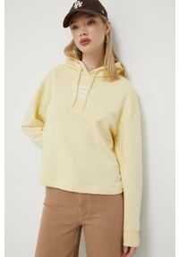 Tommy Jeans bluza damska kolor żółty z kapturem z nadrukiem. Typ kołnierza: kaptur. Kolor: żółty. Materiał: bawełna, dzianina. Długość rękawa: długi rękaw. Długość: długie. Wzór: nadruk