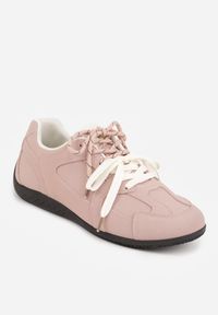 Renee - Różowe Sneakersy z Podwójnym Sznurowaniem i Geometrycznymi Wstawkami Adrearah. Okazja: na co dzień. Kolor: różowy. Wzór: geometria #5