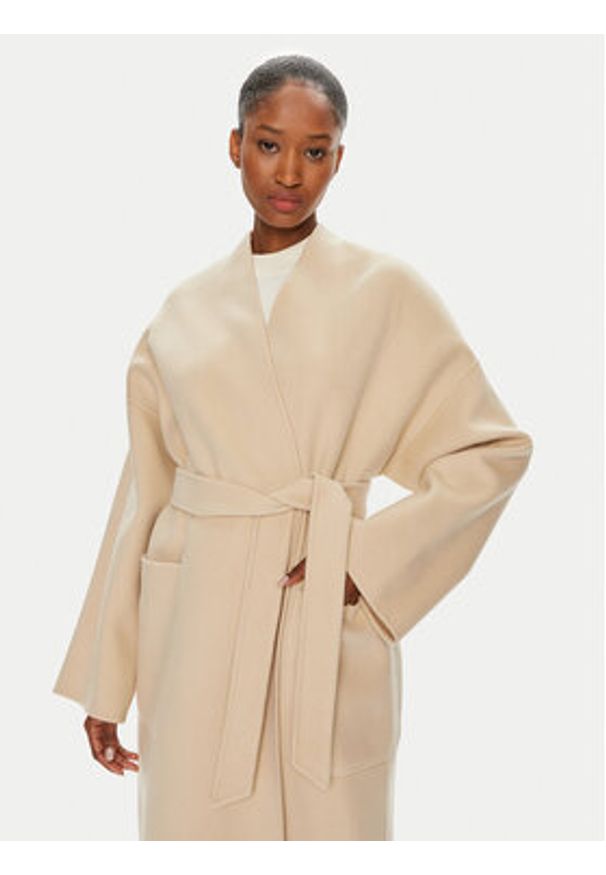 Weekend Max Mara Płaszcz wełniany Eris 2425016011 Beżowy Oversize. Kolor: beżowy. Materiał: wełna