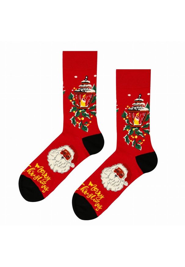 His Story - Tematyczne Skarpetki Bawełniane - Mikołaj i Świąteczna Świeca. Kolor: czerwony. Materiał: poliamid, bawełna, elastan