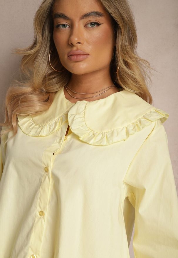 Renee - Żółta Bawełniana Koszula z Ozdobnym Kołnierzykiem Rulinea. Okazja: na co dzień. Kolor: żółty. Materiał: bawełna. Styl: elegancki, casual