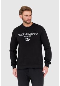 Dolce and Gabbana - DOLCE & GABBANA Czarna męska bluza z haftowanym logo, Rozmiar 54. Kolor: czarny. Wzór: haft