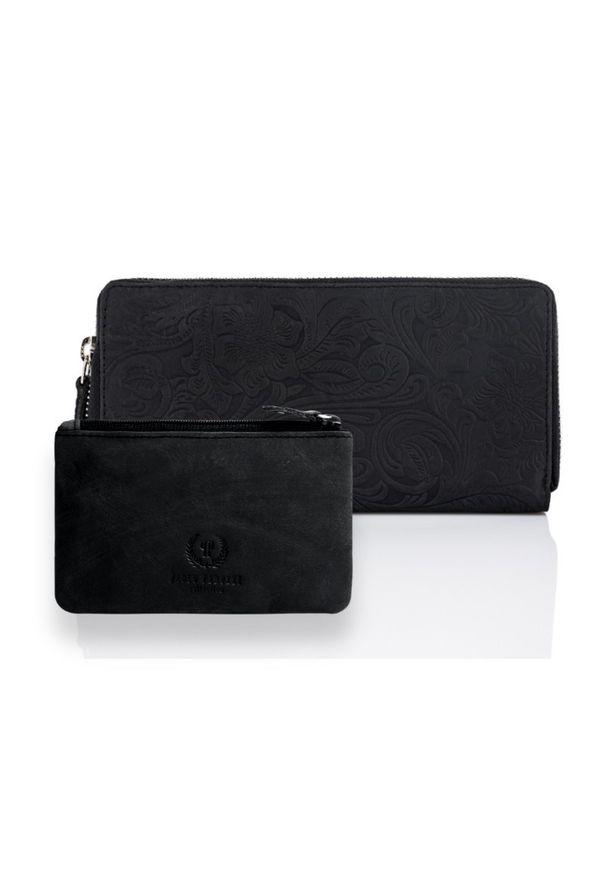 Zestaw skórzany PAOLO PERUZZI ZUP-38-BL portfel i etui czarny. Kolor: czarny. Materiał: skóra. Wzór: kwiaty