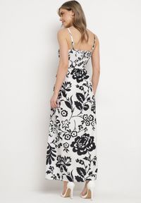 Born2be - Czarno-Biała Sukienka na Regulowanych Ramiączkach z Gumkami na Plecach Ściągana Troczkiem Harnela. Okazja: na co dzień. Kolor: czarny. Długość rękawa: na ramiączkach. Typ sukienki: proste. Styl: elegancki, casual, klasyczny #3