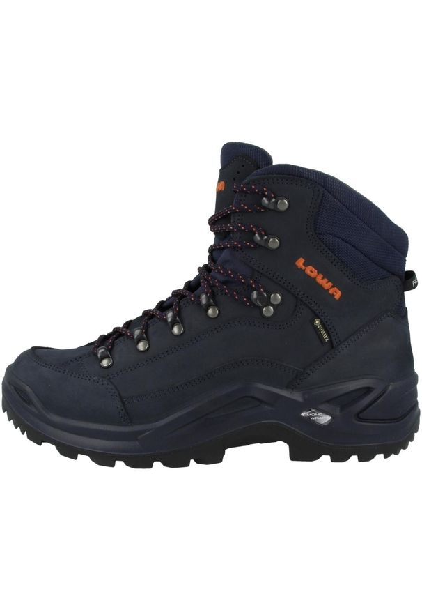 Buty trekkingowe męskie Lowa Renegade Gtx Mid. Wysokość cholewki: za kostkę. Zapięcie: sznurówki. Kolor: wielokolorowy, niebieski, pomarańczowy. Materiał: materiał, syntetyk. Szerokość cholewki: normalna. Sport: turystyka piesza