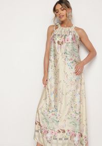 Born2be - Żółta Satynowa Sukienka w Kwiaty z Ozdobnym Wiązaniem Fenasella. Okazja: na co dzień. Kolor: żółty. Materiał: satyna. Wzór: kwiaty. Typ sukienki: proste. Styl: casual, klasyczny, elegancki, wizytowy #5