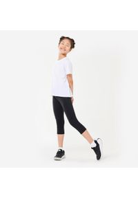 DOMYOS - Legginsy dziecięce Domyos S500 krótkie. Stan: podwyższony. Kolor: czarny. Materiał: poliester, materiał, elastan. Długość: krótkie