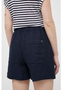 TOMMY HILFIGER - Tommy Hilfiger szorty lniane kolor granatowy gładkie high waist. Stan: podwyższony. Kolor: niebieski. Materiał: len. Wzór: gładki #3