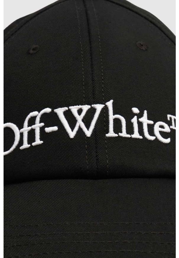 OFF-WHITE Czarna czapka z daszkiem z haftowanym dużym logo, Rozmiar M. Kolor: czarny. Wzór: haft