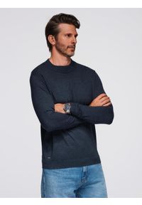 Ombre Clothing - Dzianinowy męski półgolf z wiskozą – granatowy melanż V4 - Rozmiar: M. Kolor: niebieski. Materiał: wiskoza, dzianina. Wzór: melanż. Styl: klasyczny