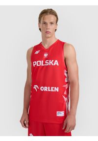 4f - 4F Koszulka reprezentacyjna z możliwością personalizacji męska 4F x PZKOSZ - czerwona M. Typ kołnierza: dekolt w serek. Kolor: czerwony. Materiał: włókno, syntetyk, materiał. Wzór: napisy, nadruk. Styl: klasyczny, sportowy #1