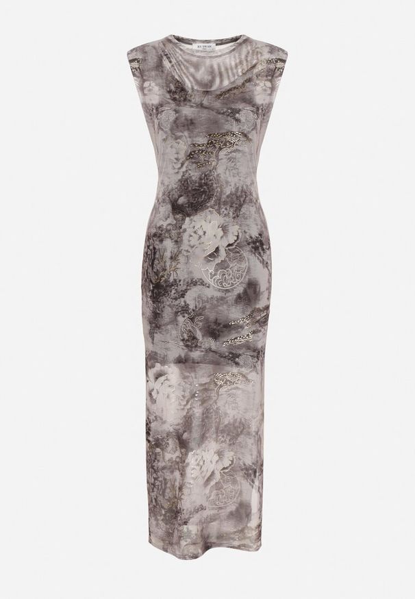 Born2be - Szara Taliowana Dopasowana Sukienka z Wiskozą i Metaliczną Nitką Ritanea. Okazja: na co dzień. Kolor: szary. Materiał: wiskoza. Typ sukienki: dopasowane. Styl: casual, elegancki