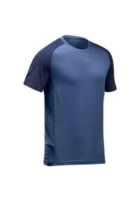 FORCLAZ - Koszulka męska trekkingowa z krótkim rękawem Forclaz MT500 merino. Kolor: niebieski. Materiał: materiał, elastan, poliamid, wełna. Długość rękawa: krótki rękaw. Długość: krótkie. Sezon: zima