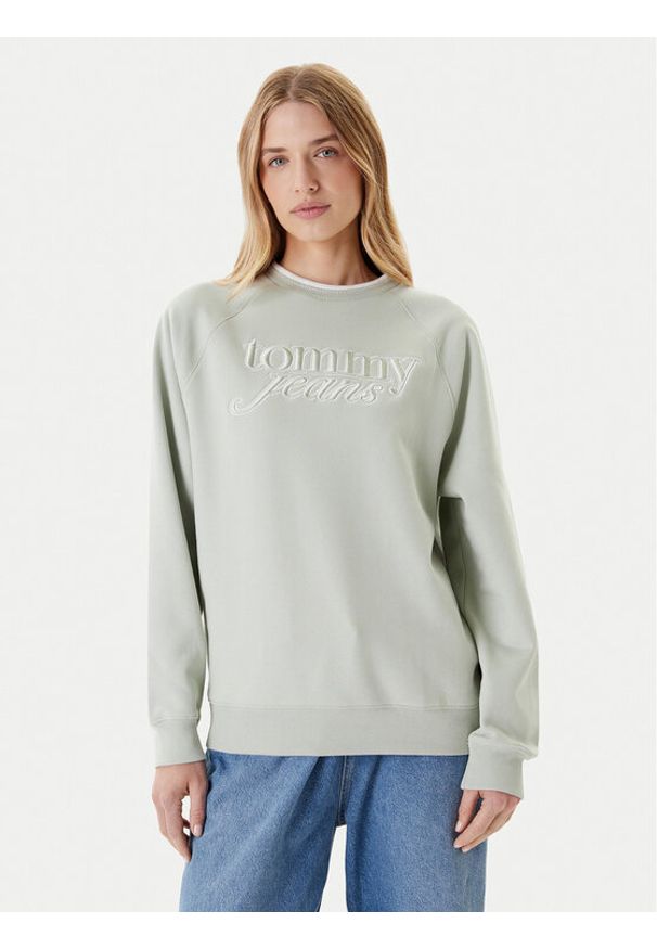 Tommy Jeans Bluza Script DW0DW21196 Zielony Regular Fit. Kolor: zielony. Materiał: bawełna