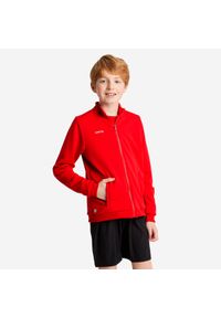 KIPSTA - Bluza treningowa do piłki nożnej dla dzieci Kipsta Essential. Typ kołnierza: komin. Kolor: czerwony. Materiał: tkanina, poliester, prążkowany, elastan, materiał. Sport: piłka nożna, fitness