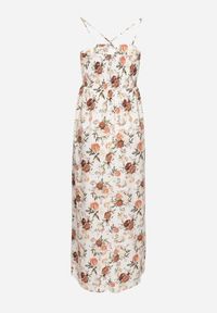 Born2be - Beżowa Sukienka z Wiskozą o Rozkloszowanym Kroju w Kwiaty Nalorene. Okazja: na co dzień. Typ kołnierza: dekolt kwadratowy. Kolor: beżowy. Materiał: wiskoza. Długość rękawa: na ramiączkach. Wzór: kwiaty. Typ sukienki: rozkloszowane. Styl: casual, elegancki #4